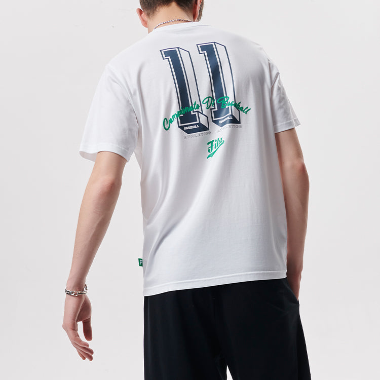 Men's FILA FUSION Baseball Sports Printing Round Neck Short Sleeve White T-Shirt T11M132105F-WT