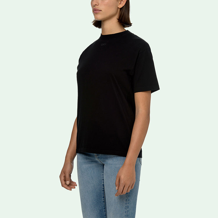(WMNS) Off-White Arrow Pattern Round Neck Pullover Short Sleeve Slim Fit Version Black OWAA049E20JER0131010