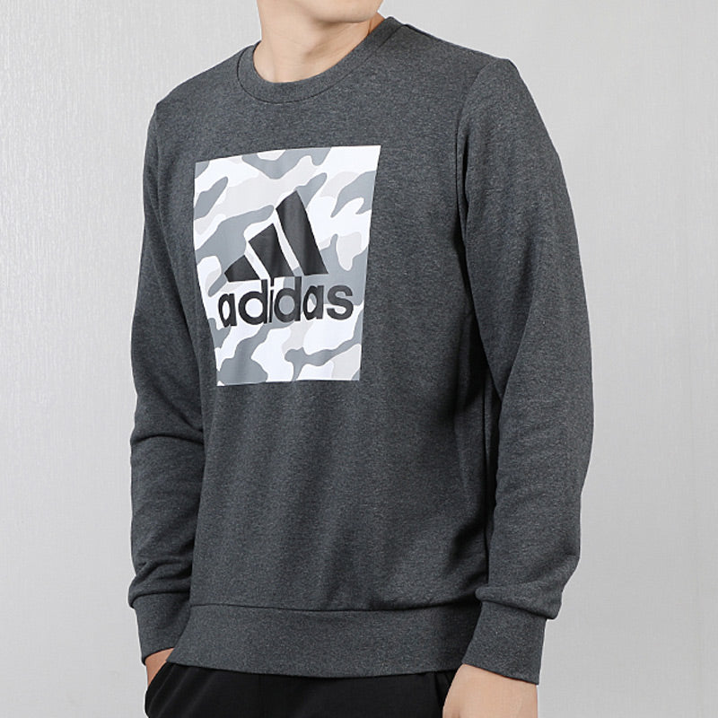 adidas logo Printing Camouflage Loose Sports Round Neck Pullover Gray FJ0222