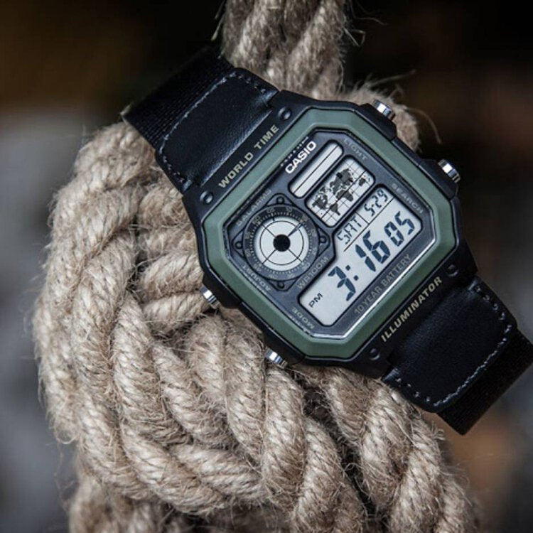 CASIO G Shock Battery Sports /Green Quartz Mens Black Digital AE-1200WHB-1B
