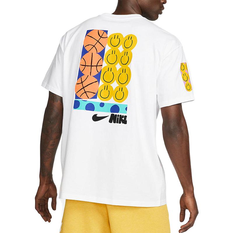 Nike Smiling Face Basketball Pattern Printing Breathable Sports Short Sleeve White DQ1013-100