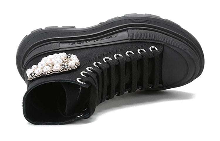 (WMNS) Alexander McQueen Pearl Tread Slick Canvas Boots 'Black' 652280W4L3K1081