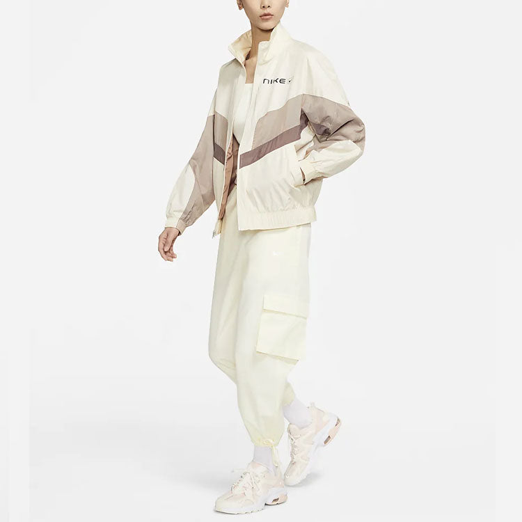(WMNS) Nike Sportswear Sports Running Splicing Stand Collar Woven Jacket Khaki CZ8849-219