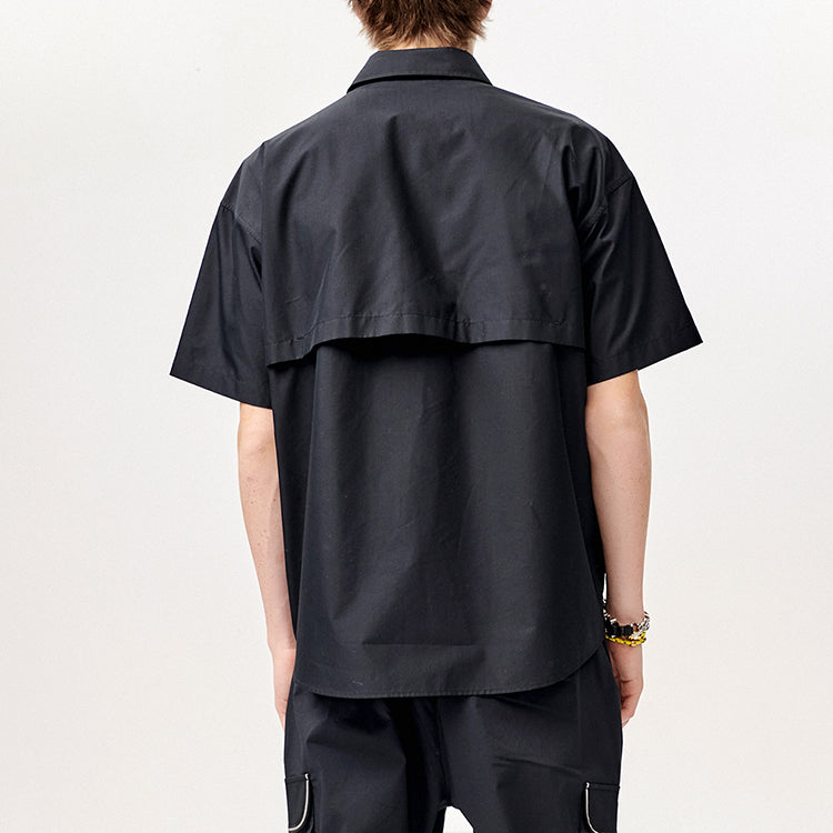 FILA FUSION Woven Pocket Cargo Short Sleeve Shirt Black T11M123403F-BK