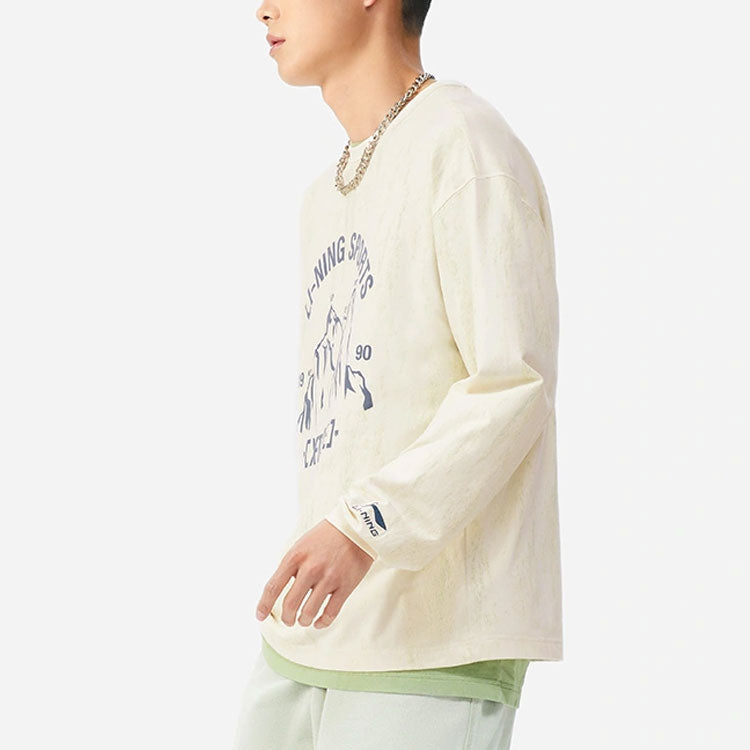 Li-Ning Alphabet Printing Loose Sports Round Neck 'Creamy White' AHSS147-1