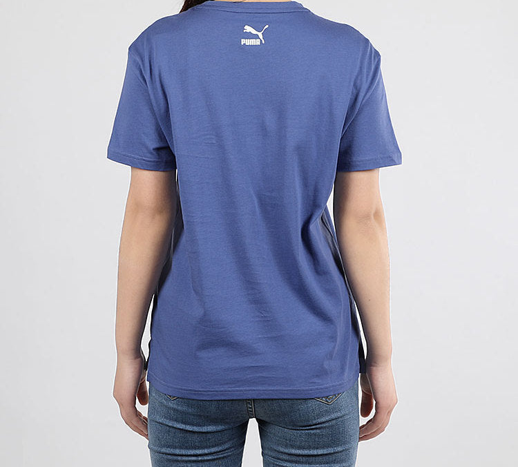 (WMNS) PUMA Smiling Face Pure Cotton Athleisure Casual Sports Round Neck Short Sleeve Blue 598628-38