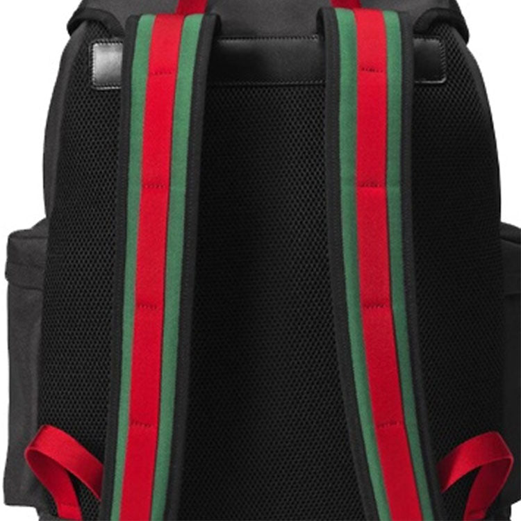 Gucci Metallic Tiger Head Leather Logo Stripe Webbing Canvas Large Capacity schoolbag Backpack Black Classic 429037-K1N1X-1072