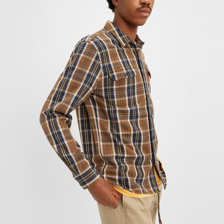 Men's Levis Plaid lapel Long Sleeves Shirt Colorblock 19573-0109
