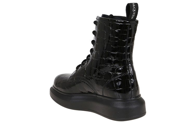 (WMNS) Alexander McQueen Crocodile Effect High Hybrid boots 'Black' 633922WHY201000