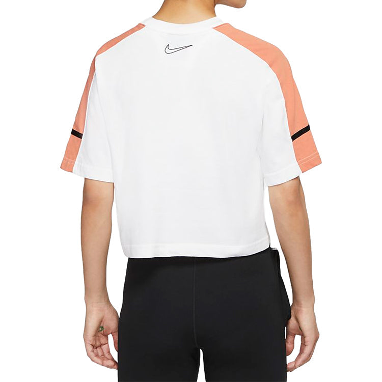 (WMNS) Nike Sportswear Short Sleeve Tops 'White Orange' CU6393-100