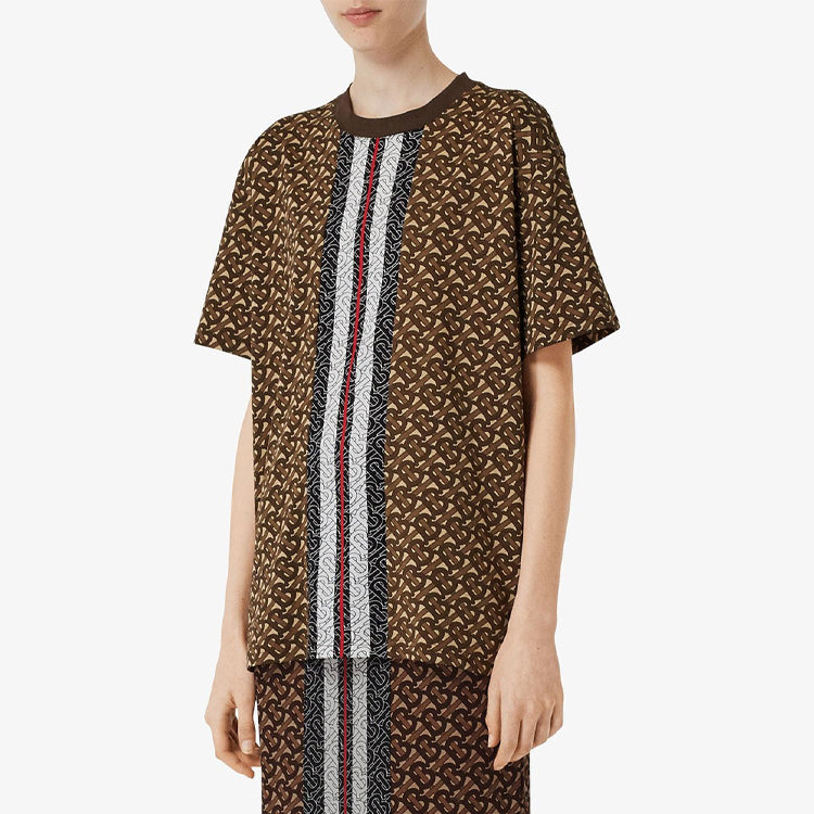 Burberry Stripe Printing Loose Cotton Short Sleeve Brown 8018433
