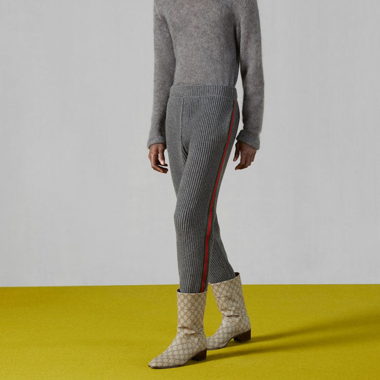 Gucci Wool Cashmere Pants With Web 'Grey' 758113-XKDH3-1160