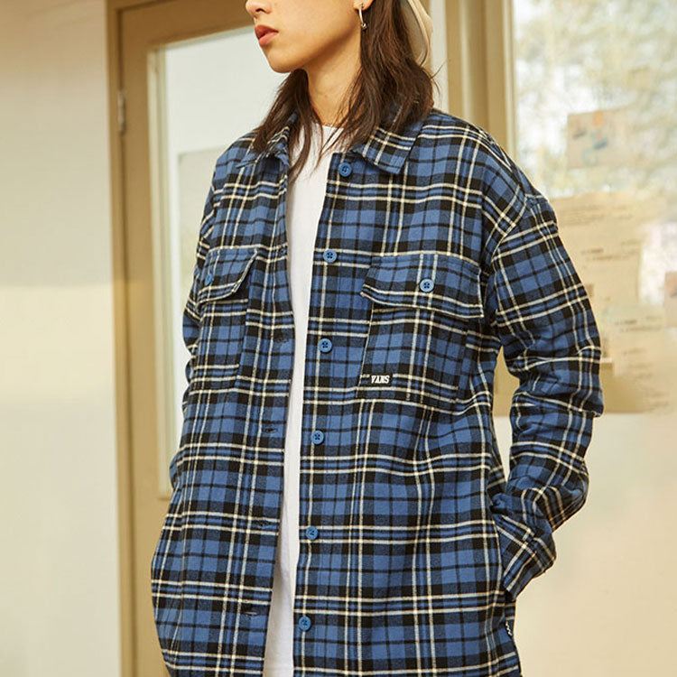 (WMNS) Vans Contrasting Colors Plaid Logo Printing Long Sleeves Blue Shirt VN0A7TNT2T9