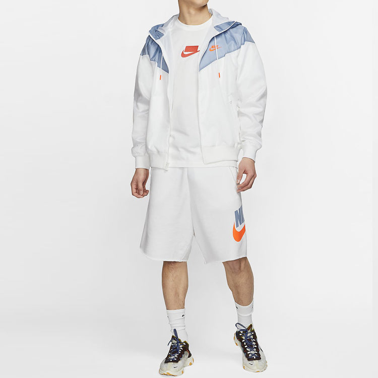 Nike Splicing Woven Hooded Jacket White Blue Splicing AR2192-105