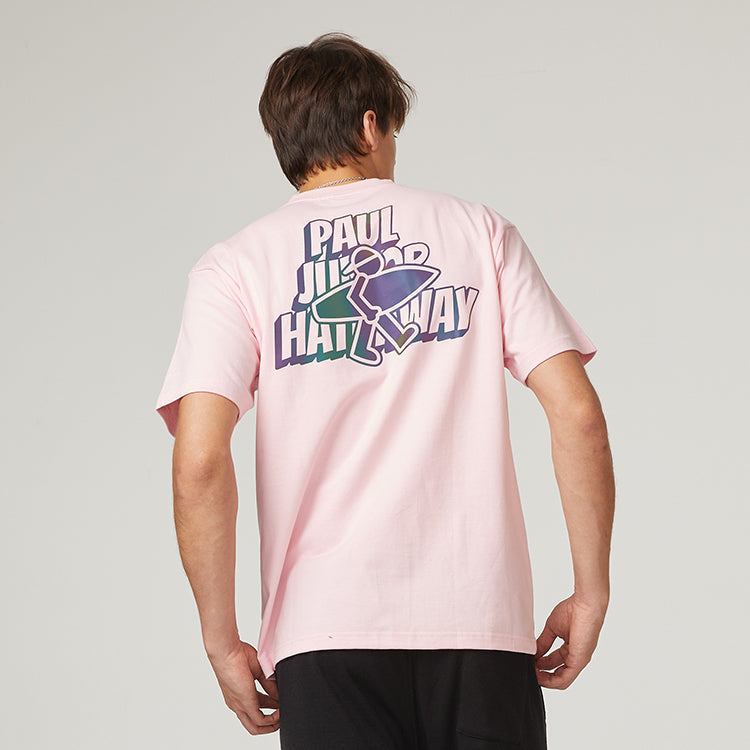 PJs Vigor Surf Laser Colorful Alphabet Pattern Basic Casual Pure Cotton Short Sleeve Unisex Pink 20SSTS1003-P