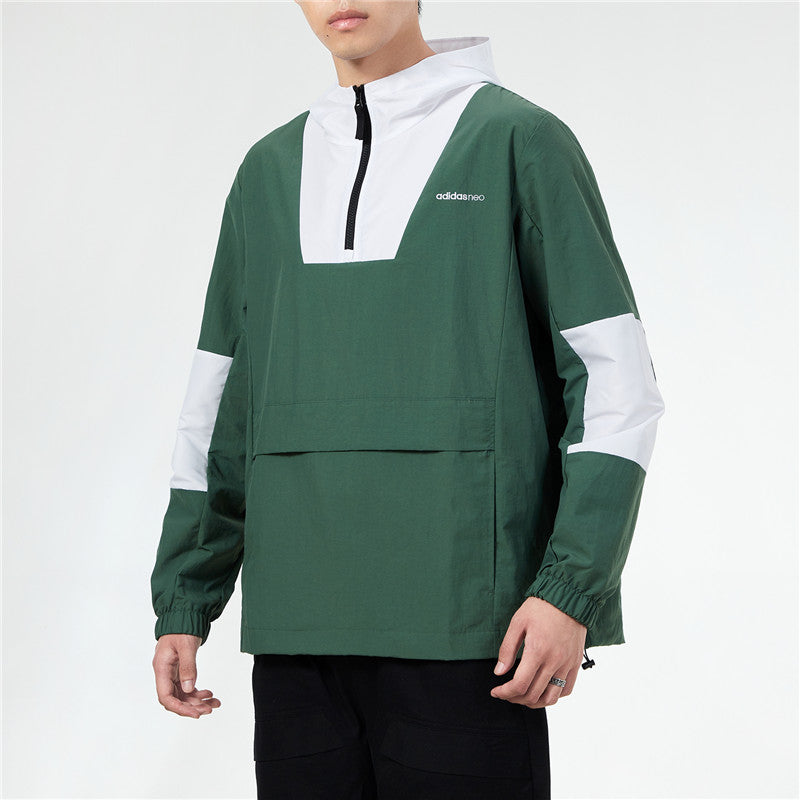 adidas Sports Running Training Casual Half Zipper Hooded Jacket Green H55264