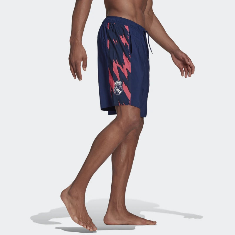 adidas real Madrid Soccer/Football Sports Training Patchwork Print Shorts Navy Blue GM8981