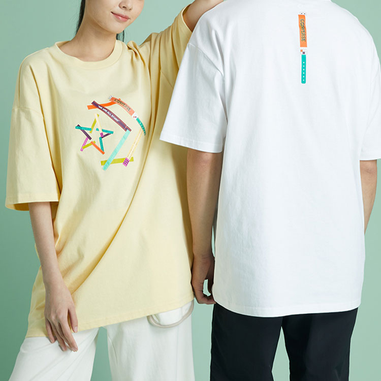 Converse Pattern Printing Sports Round Neck Short Sleeve Light Yellow T-Shirt 10022774-A03