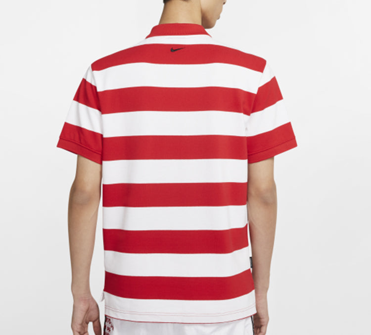 Nike Sportswear Swoosh Stripe Short Sleeve polo Red White Redwhite CJ4910-657