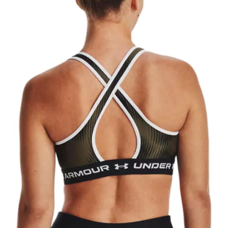 (WMNS) Under Armour Crossback Mid Printed Sports Bra 'Olive Green' 1361042-390