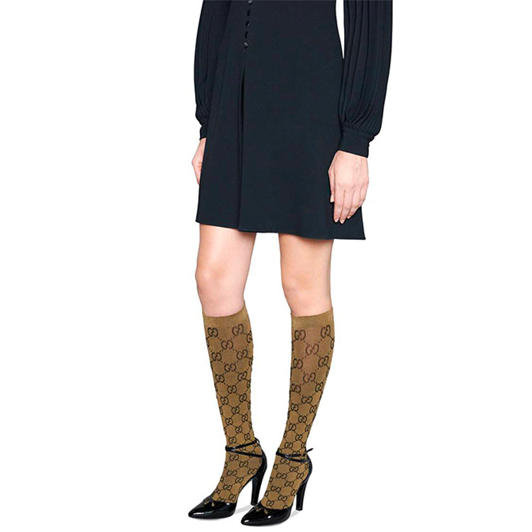 (WMNS) Gucci GG Pattern Socks 'Beige Dark Brown' 601938-3GE75-9764