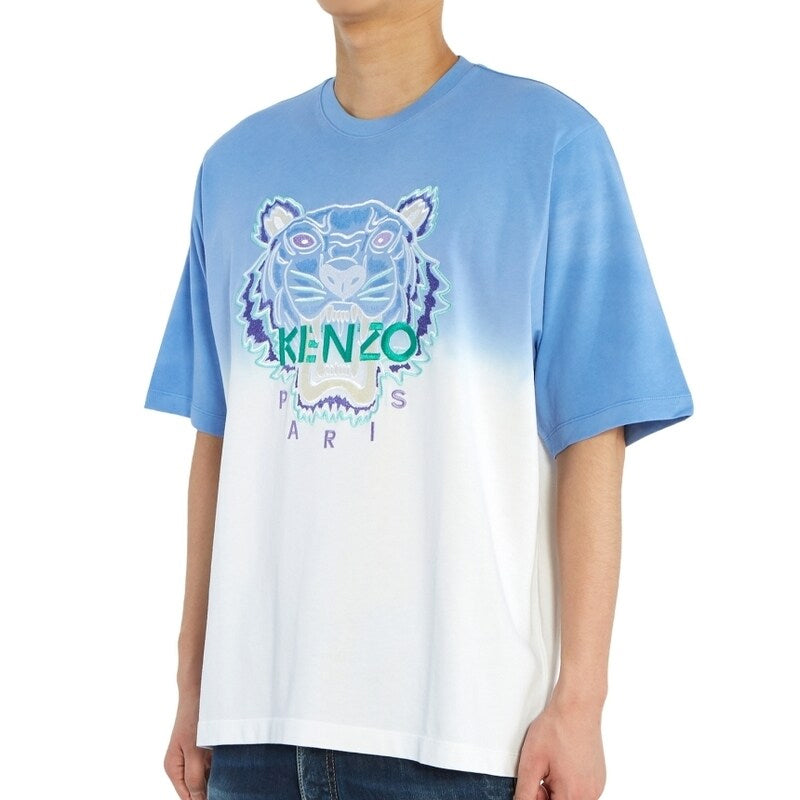 Men's KENZO Gradient Embroidered Round Neck Short Sleeve Blue White FA55TS5014YG-65