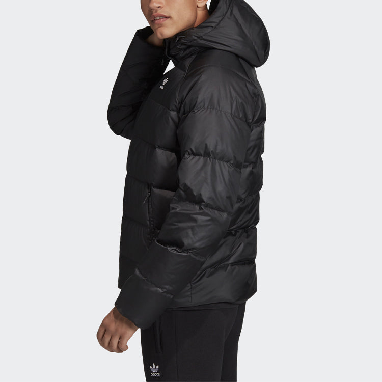 adidas originals Jacket Down Det Logo Zipper hooded down Jacket Black FI8196