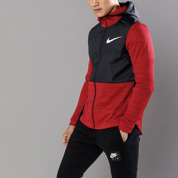 Nike Dri-FIT Basketball Sports Splicing Fleece Lined Knit Hooded Jacket Red 857045-657