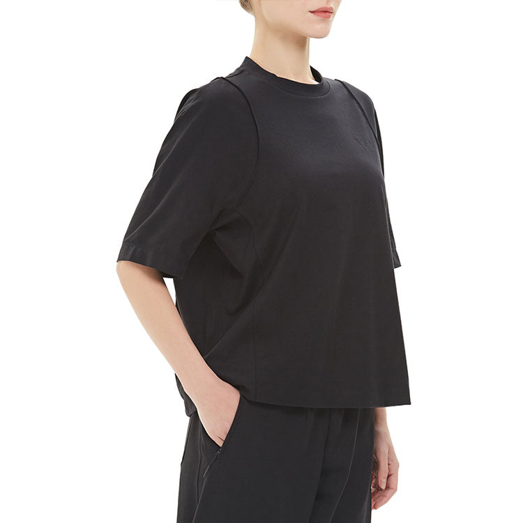 (WMNS) Y-3 SS21 Solid Color Embroidered Logo Round Neck Casual Short Sleeve Black T-Shirt GK4468