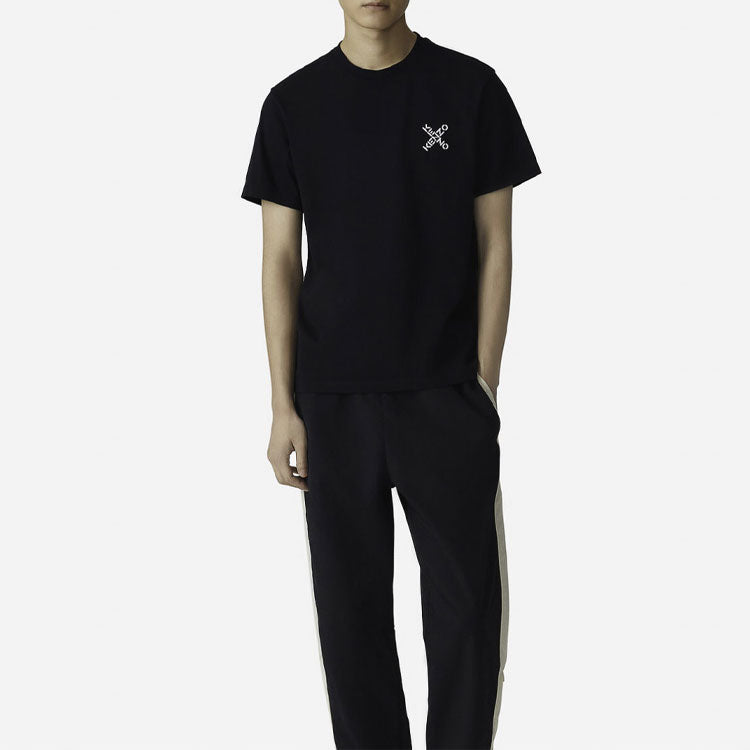 Men's KENZO SS21 Pure Cotton Cozy Alphabet Printing Short Sleeve Black T-Shirt 5TS0014SJ-99