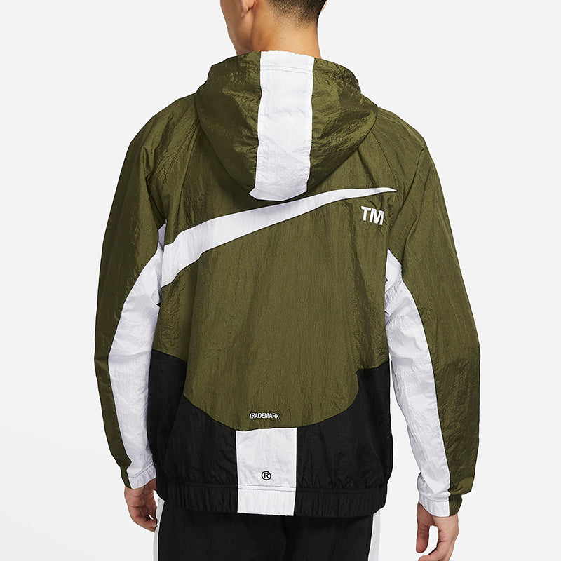 Men's Nike Sportswear Swoosh Large Logo Printing Hooded Woven Jacket Autumn Olive Green DD5968-326