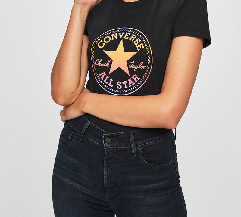(WMNS) Converse Printing Sports Short Sleeve Black 10017088-A02