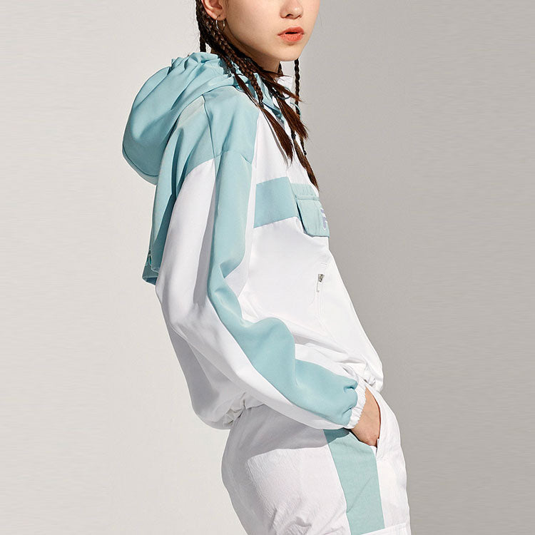 FILA FUSION Logo Printing Colorblock Woven Sports Hooded Jacket White T11W113705F-WT