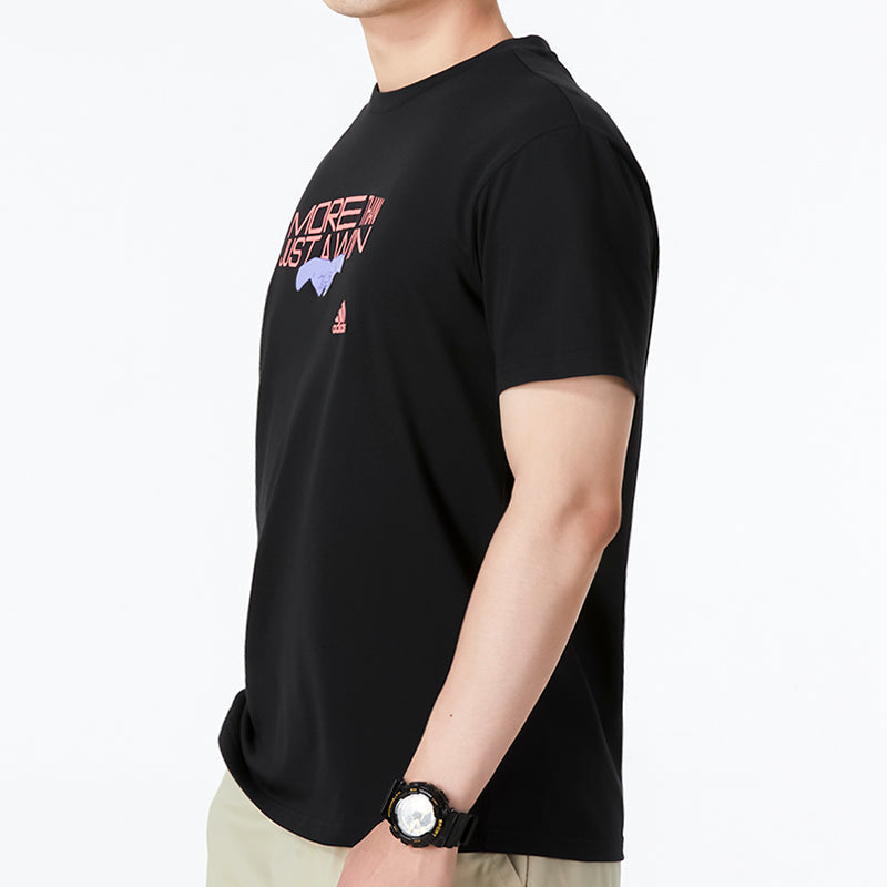 Men's adidas Minimalistic Alphabet Athleisure Casual Sports Round Neck Short Sleeve Black T-Shirt HA4072