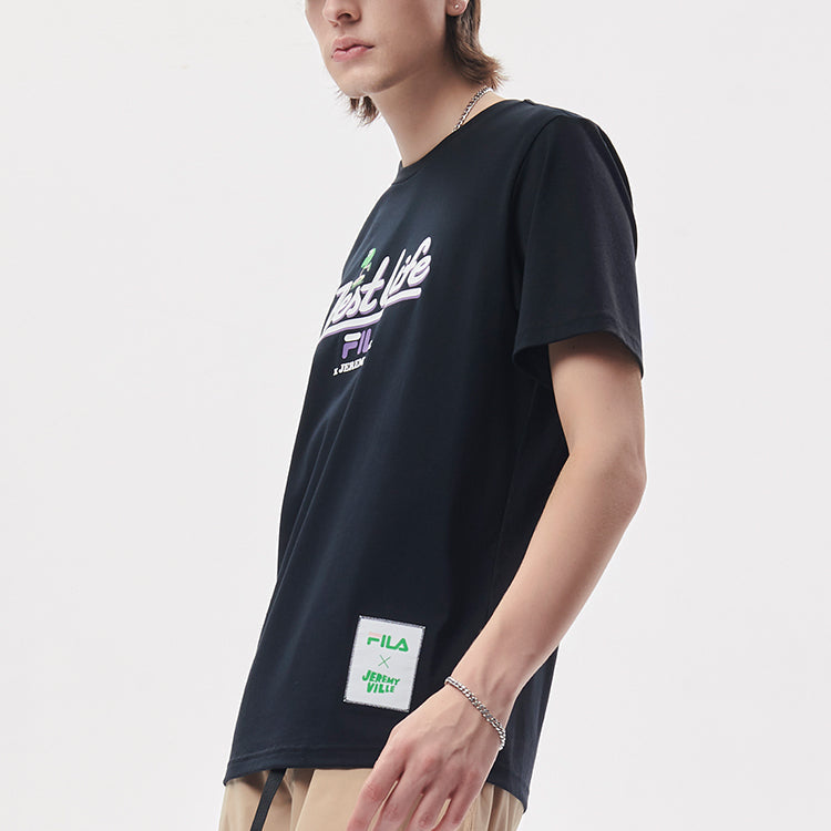 FILA FUSION x Jeremyville Crossover Cartoon Alphabet Printing Sports Short Sleeve Couple Style Black T11U139104F-BK