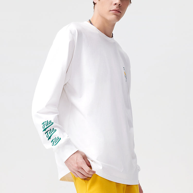 Men's FILA FUSION Back Alphabet Printing Loose Round Neck Long Sleeves White T11M122201F-WT