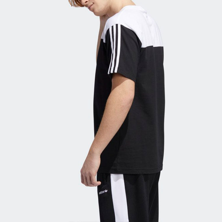 Men's adidas originals Casual Colorblock Sports Splicing Stripe Short Sleeve Black T-Shirt GD2071