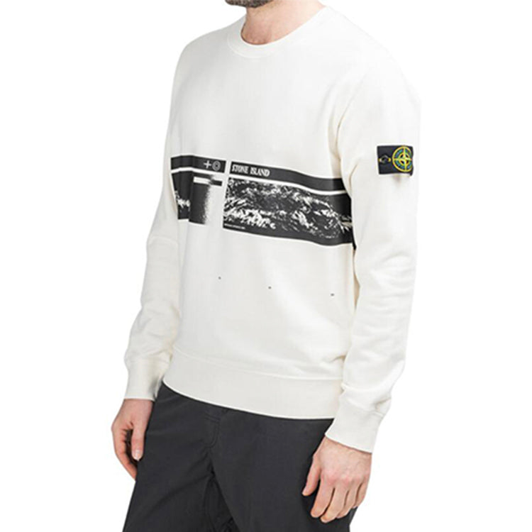 Men's STONE ISLAND Printing Round Neck Pullover White 721563094-V0093