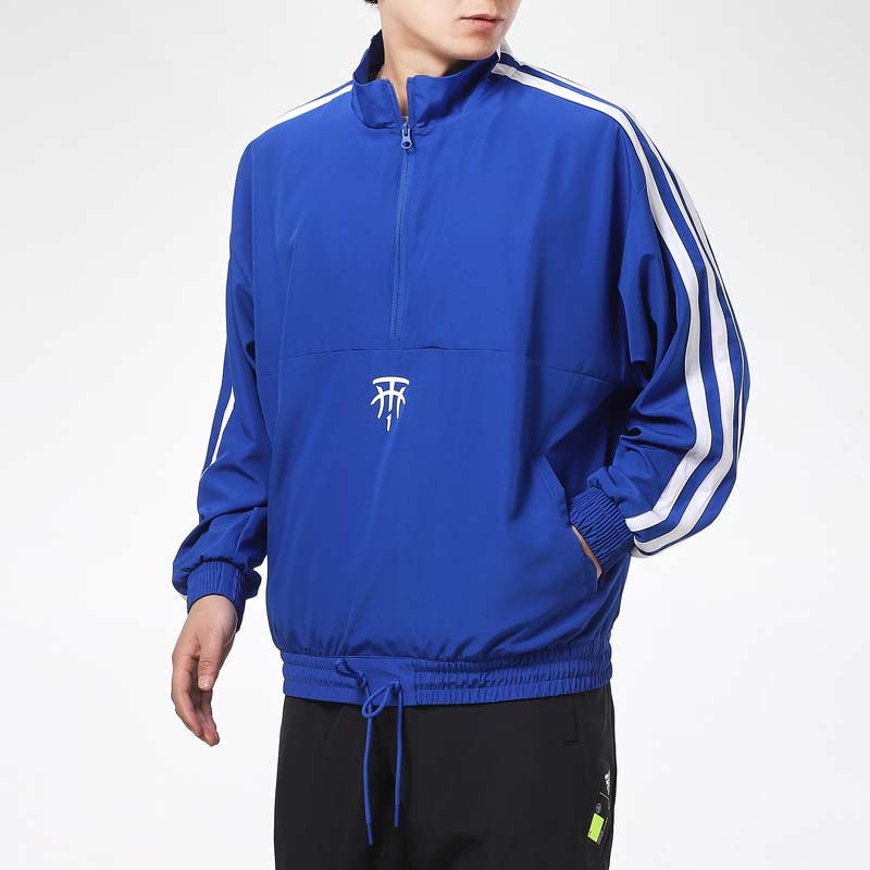 adidas T-MAC Classic Stripes Logo Half-Zipped Sports Jacket Men's Blue GH6689