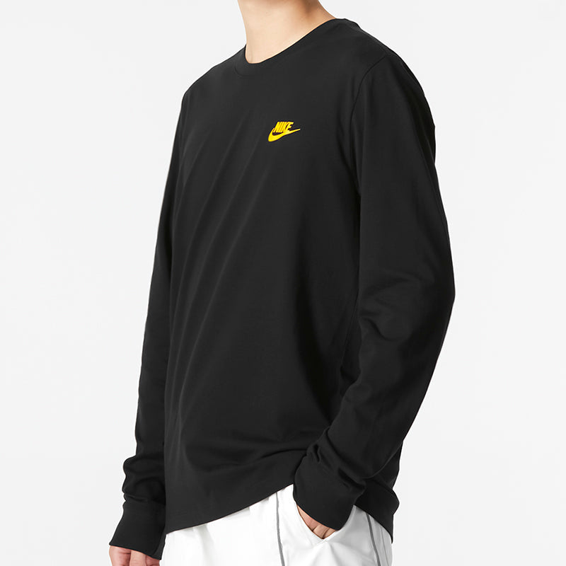 Men's Nike Minimalistic Alphabet Logo Athleisure Casual Sports Round Neck Long Sleeves Black T-Shirt DR7822-010