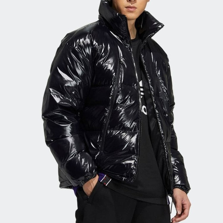Men's adidas originals Solid Color Zipper Long Sleeves Stand Collar Black Down Jacket H66013