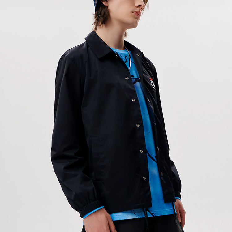 Men's FILA FUSION x FUTURA Crossover Pattern Printing Loose Coach Jacket Black T11M138703F-BK