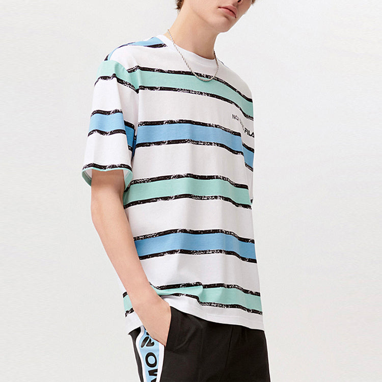 FILA FUSION Stripe Round Neck Loose Short Sleeve White T11M121108F-LB
