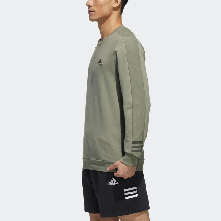 adidas neo logo Printing Sports Fleece Lined Stay Warm Round Neck Pullover Green GD5470