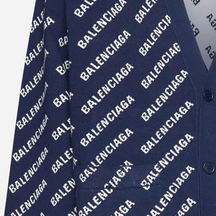 Balenciaga Allover Logo Knit Cardigan 'Blue White' 736248T32338502