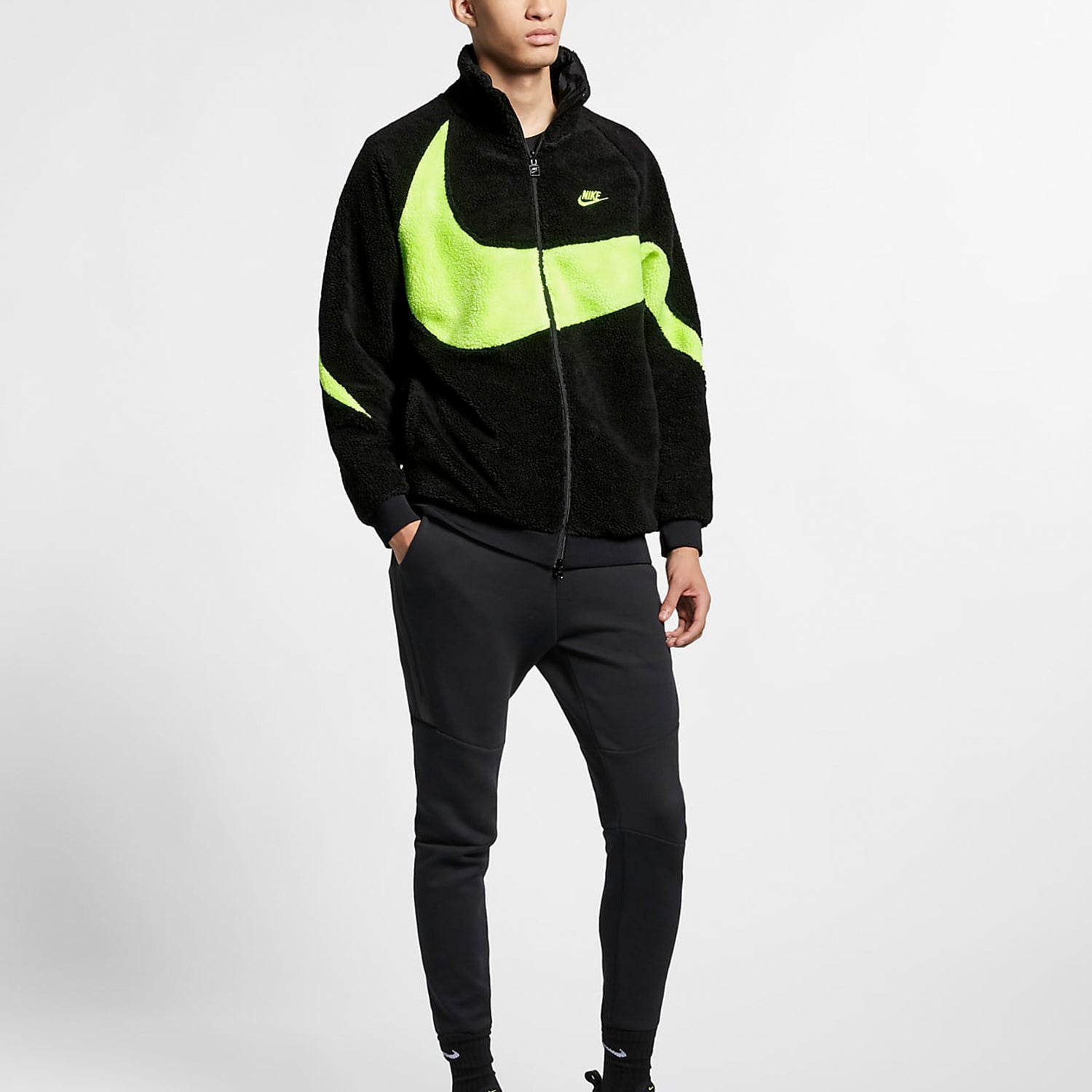 Nike Big Swoosh Reversible Boa Jacket (Asia Sizing) 'Black Neon' BQ6546-017
