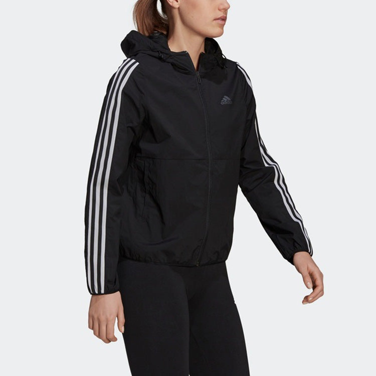 (WMNS) adidas Classic Stripe Woven Hooded Jacket Black GQ0596
