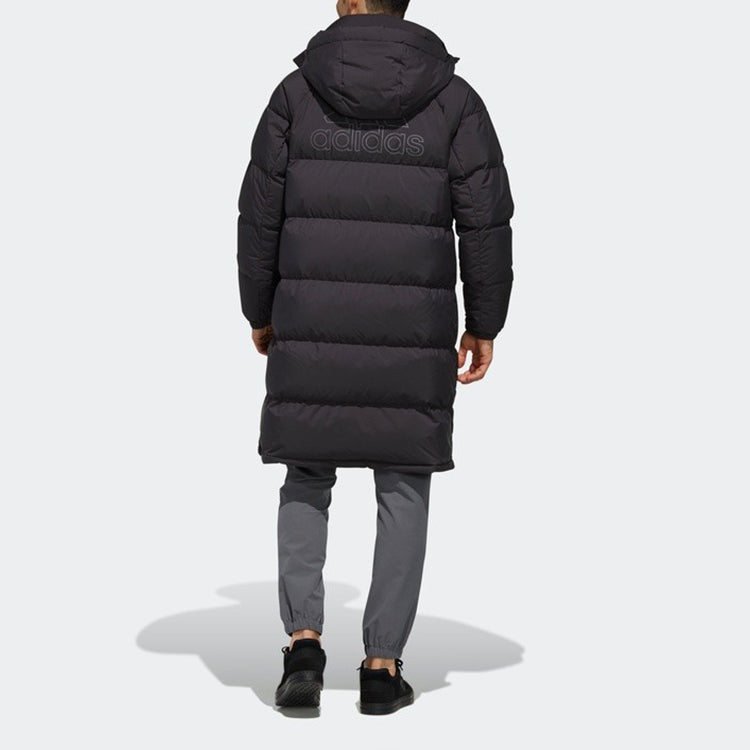 adidas Puffy Long Down Stay Warm Outdoor Sports hooded down Jacket Black EH4008