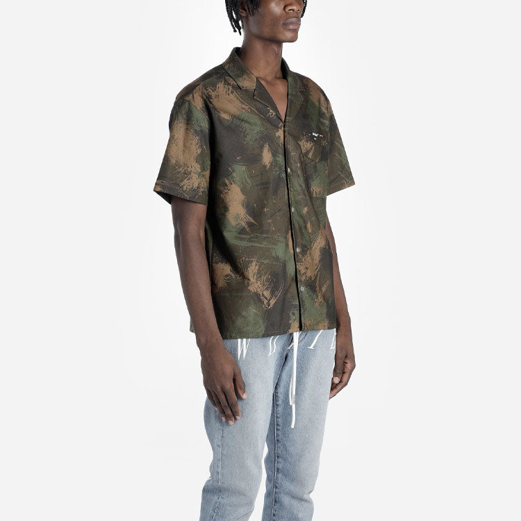 Men's Off-White Camouflage Printing Short Sleeve Green Shirt OMGA049E19E220189901