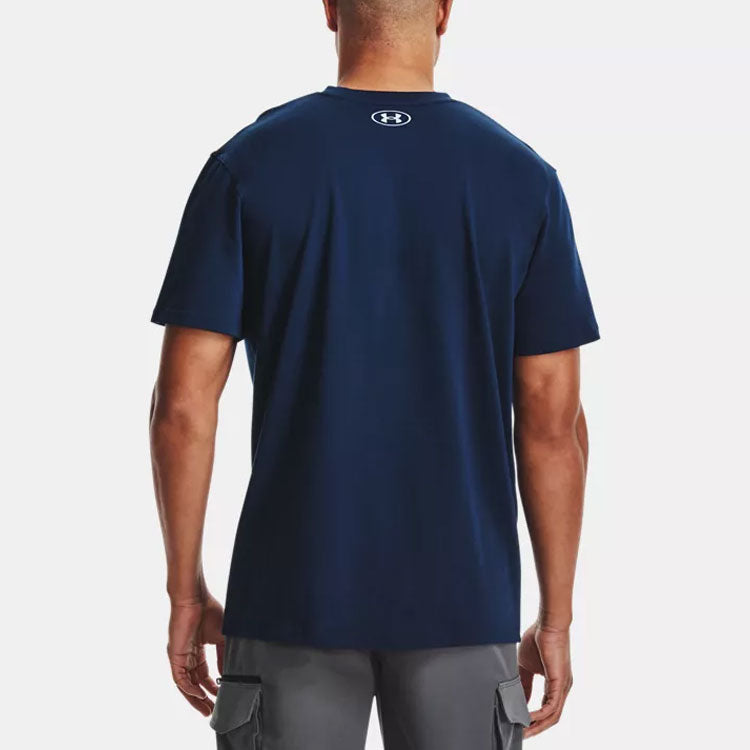 Men's Under Armour Round Neck Pullover Logo Athleisure Casual Sports Short Sleeve Blue 1365199-408